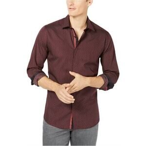 RYAN SEACREST NEW $85 Tile Button Down Shirt Dark Red Print Men's Small